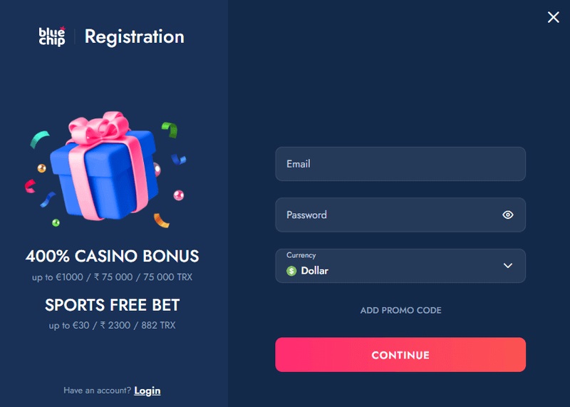 BlueChip Online casino Registration