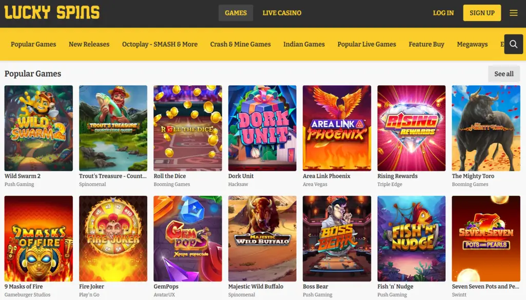 Types of Games at Lucky Spins Casino